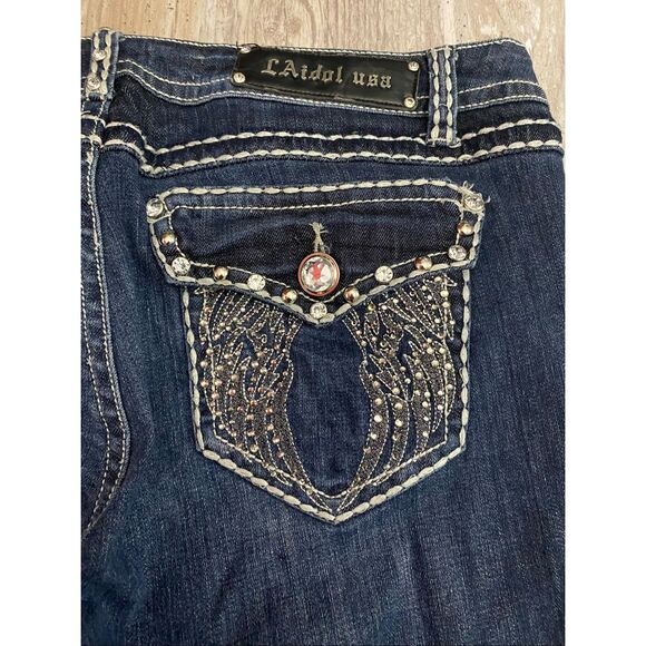 LA Idol Mid Rise Capri Jeans Rhinestone Embroidered Women’s Junior’s Sz 15 - Picture 7 of 7